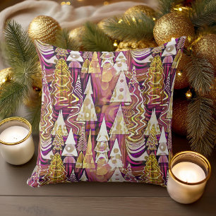 Magenta Gold Christmas Merry Pattern#25 ID1009 Throw Pillow