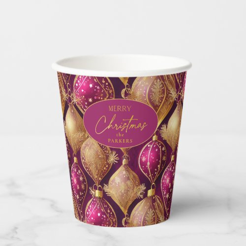 Magenta Gold Christmas Pattern12 ID1009 Paper Cups