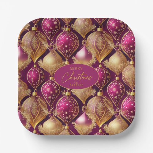 Magenta Gold Christmas Pattern12 ID1009 Paper Plates
