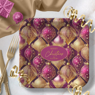 Magenta Gold Christmas Pattern#12 ID1009 Paper Plates