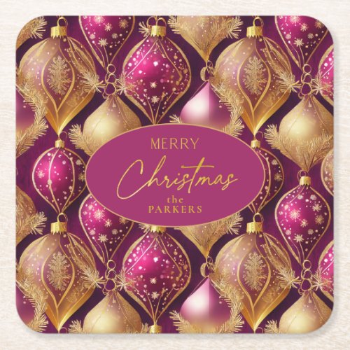 Magenta Gold Christmas Pattern12 ID1009 Square Paper Coaster