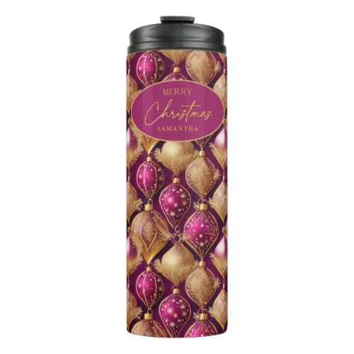 Magenta Gold Christmas Pattern12 ID1009  Thermal Tumbler