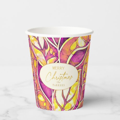Magenta Gold Christmas Pattern21 ID1009 Paper Cups