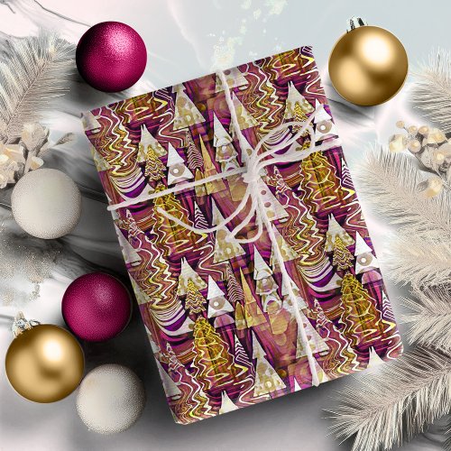 Magenta Gold Christmas Pattern25 ID1009 Wrapping Paper