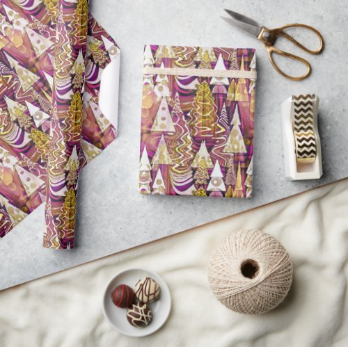 Magenta Gold Christmas Pattern25 ID1009 Wrapping Paper