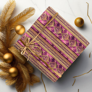 Magenta Gold Christmas Pattern#27 ID1009 Wrapping Paper