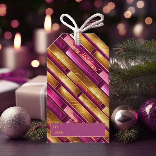 Magenta Gold Christmas Pattern28 ID1009 Gift Tags