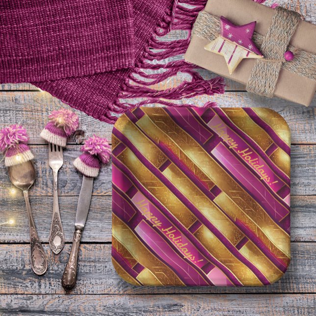 Magenta Gold Christmas Pattern#28 ID1009 Paper Plates (Creator Uploaded)