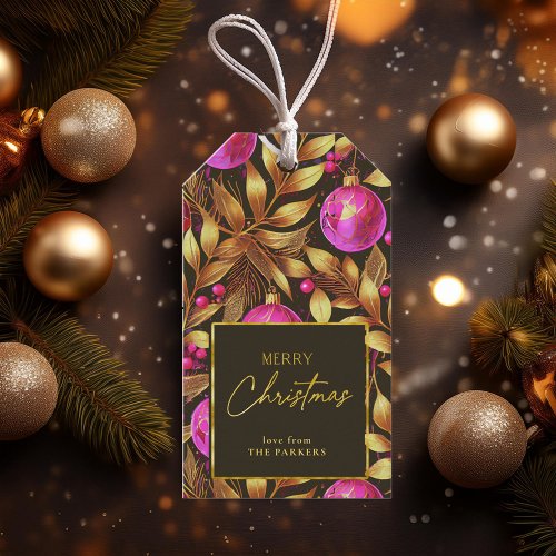 Magenta Gold Christmas Pattern29 ID1009 Gift Tags