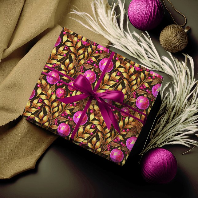 Magenta Gold Christmas Pattern#29 ID1009 Wrapping Paper (Creator Uploaded)