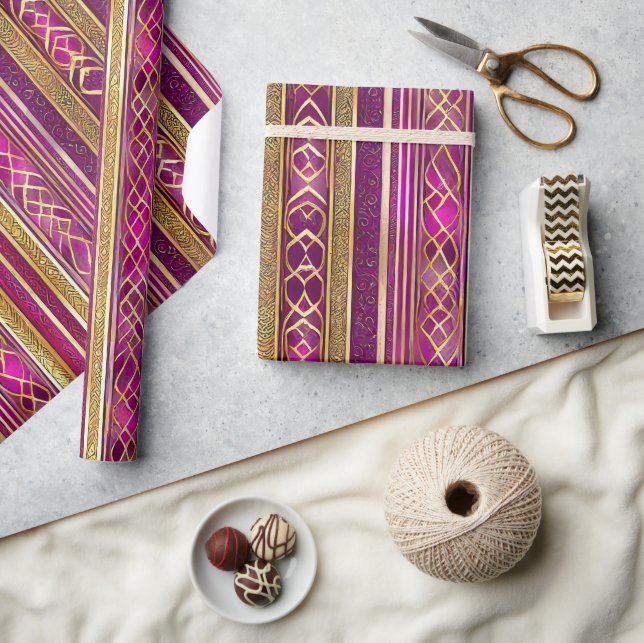Magenta Gold Christmas Pattern#2 ID1009 Wrapping Paper (Crafts)