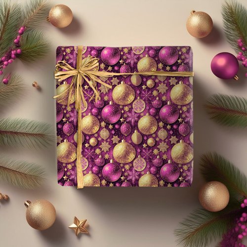 Magenta Gold Christmas Pattern31 ID1009 Wrapping Paper