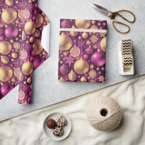 Magenta Gold Christmas Pattern31 ID1009 Wrapping Paper