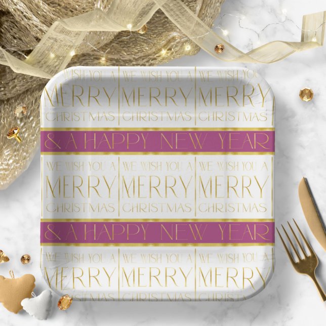 Magenta Gold Christmas Pattern#35 ID1009 Paper Plates (Creator Uploaded)