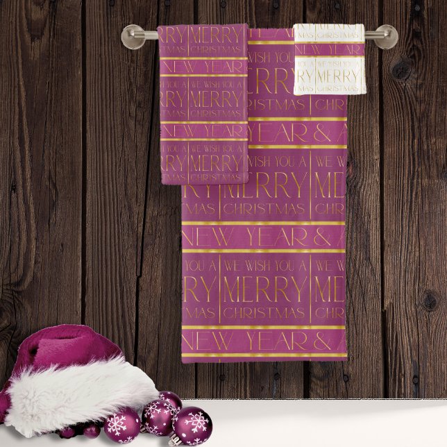 Magenta Gold Christmas Pattern#35b ID1009 Bath Towel Set (Creator Uploaded)