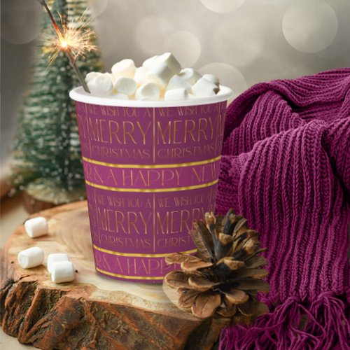 Magenta Gold Christmas Pattern35b ID1009 Paper Cups