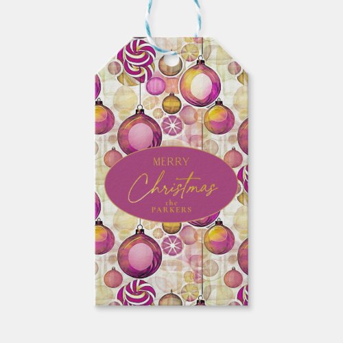 Magenta Gold Christmas Pattern6 ID1009 Gift Tags