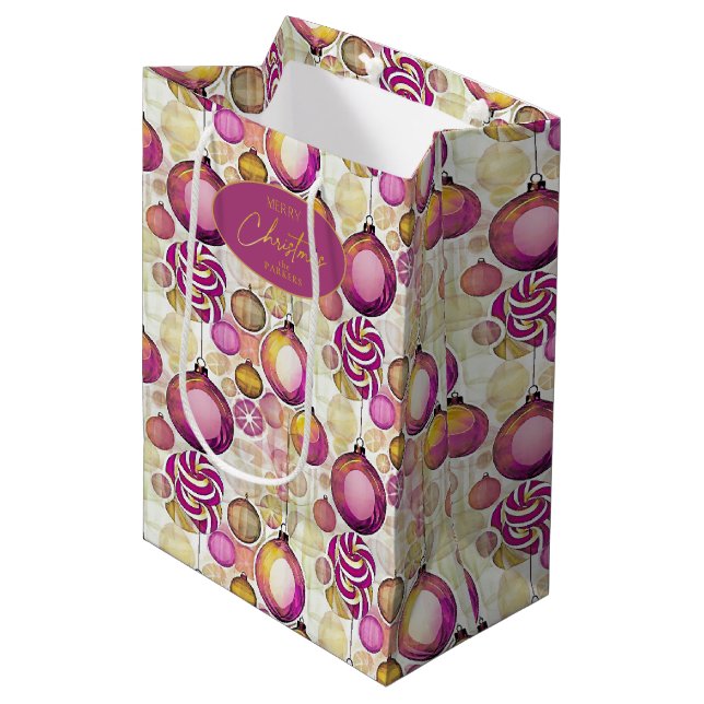 Magenta Gold Christmas Pattern#6 ID1009 Medium Gift Bag (Front Angled)
