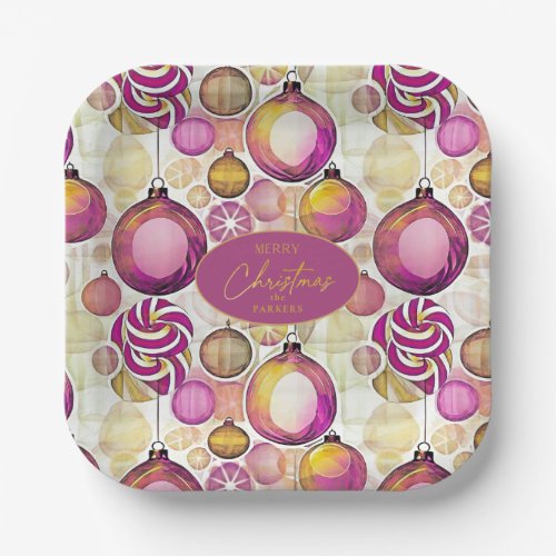 Magenta Gold Christmas Pattern6 ID1009 Paper Plates