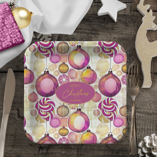 Magenta Gold Christmas Pattern#6 ID1009 Paper Plates