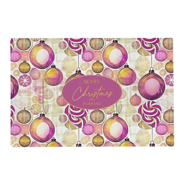 Magenta Gold Christmas Pattern#6 ID1009 Placemat (Front)