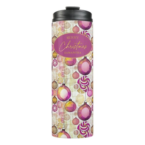 Magenta Gold Christmas Pattern6 ID1009 Thermal Tumbler