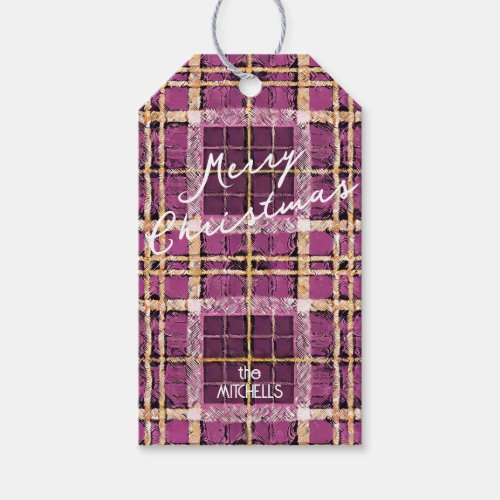 Magenta Gold Christmas Pattern7 ID1009 Gift Tags