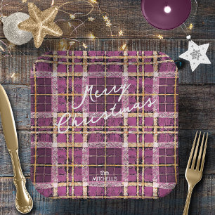 Magenta Gold Christmas Pattern#7 ID1009 Paper Plates