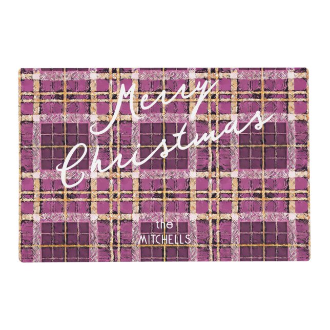 Magenta Gold Christmas Pattern#7 ID1009 Placemat (Front)