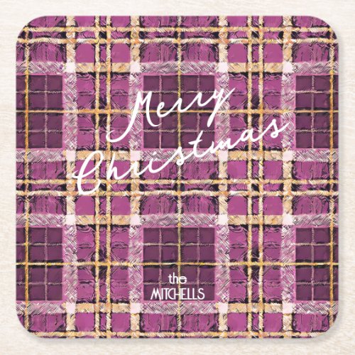 Magenta Gold Christmas Pattern7 ID1009 Square Paper Coaster