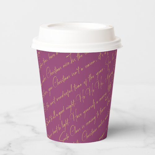 Magenta Gold Christmas Typography Pattern36 ID1009 Paper Cups