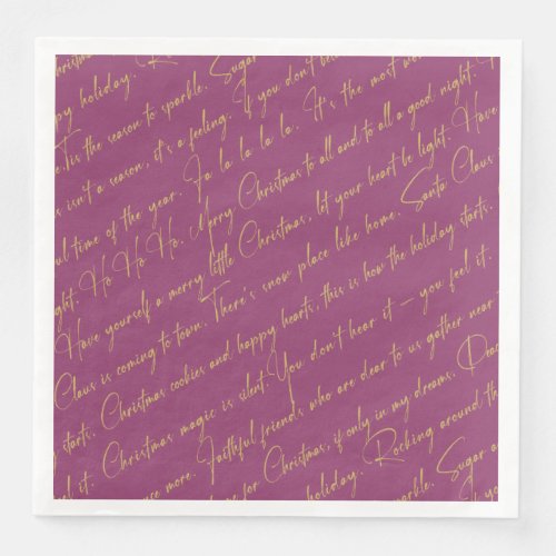 Magenta Gold Christmas Typography Pattern36 ID1009 Paper Dinner Napkins