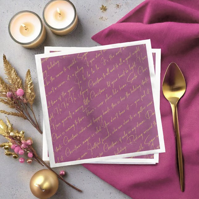 Magenta Gold Christmas Typography Pattern36 ID1009 Paper Dinner Napkins (Creator Uploaded)