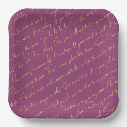 Magenta Gold Christmas Typography Pattern36 ID1009 Paper Plates