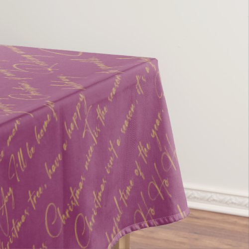 Magenta Gold Christmas Typography Pattern36 ID1009 Tablecloth