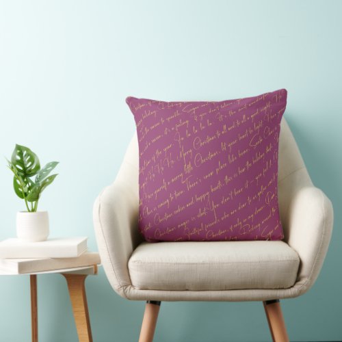 Magenta Gold Christmas Typography Pattern36 ID1009 Throw Pillow
