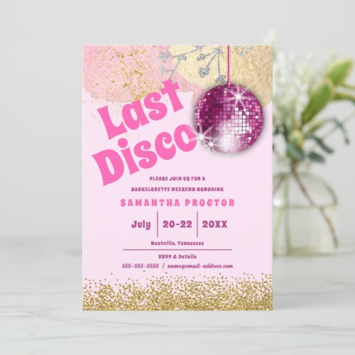 Magenta Gold Last Disco Retro Glam Bachelorette Invitation