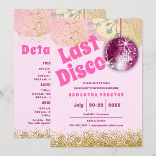 Magenta Gold Last Disco Retro Glam Bachelorette Invitation