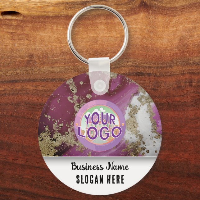 Magenta Gold Marble Branding Elegant Business Logo Keychain (Front)