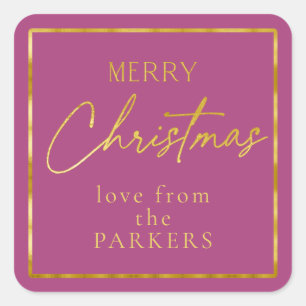 Magenta Gold Merry Christmas ID1009 Square Sticker