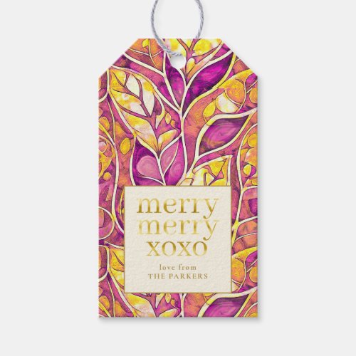 Magenta Gold Merry Merry Pattern21 ID1009 Gift Tags