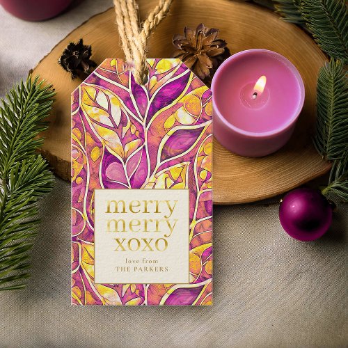 Magenta Gold Merry Merry Pattern21 ID1009 Gift Tags