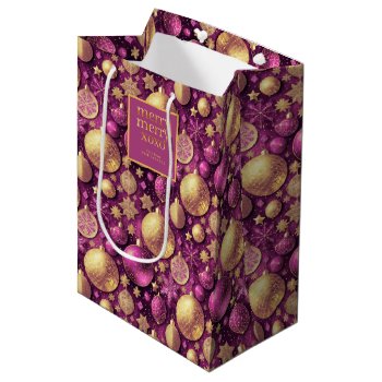 Magenta Gold Merry Merry Pattern#31 Id1009 Medium Gift Bag by arrayforcards at Zazzle