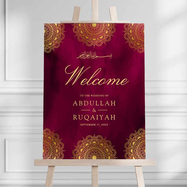Magenta Gold Motif Muslim Wedding Welcome Sign (Creator Uploaded)