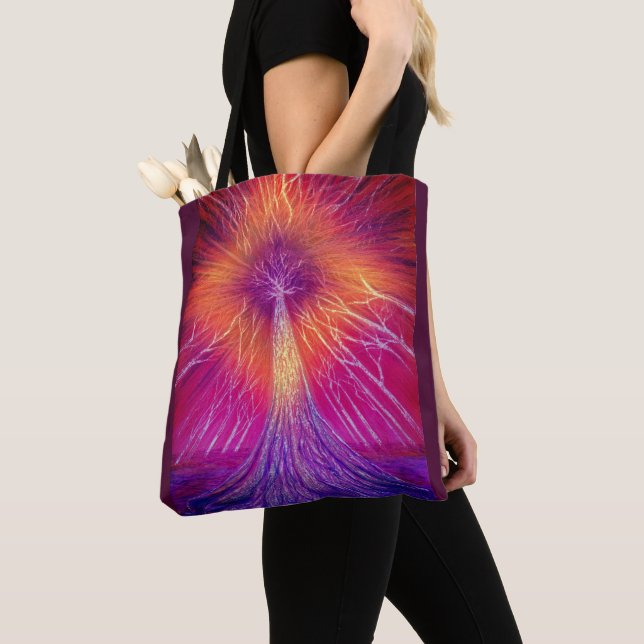 Magenta Golden Diamond Tree Tote Bag (Close Up)