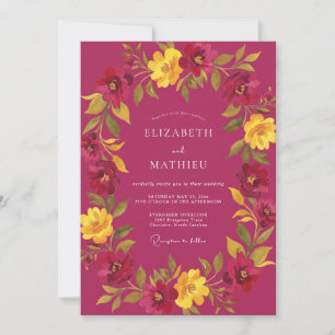 Magenta Golden Petal Wedding Invitation
