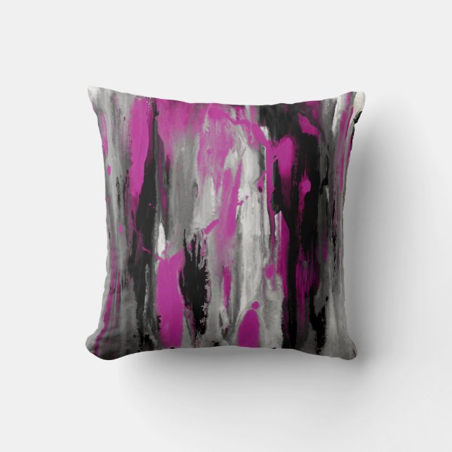 Magenta Gray Black and White Abstract Throw Pillow (Front)
