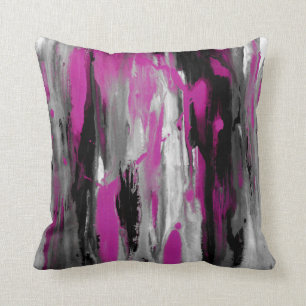 Magenta Gray Black and White Abstract Throw Pillow