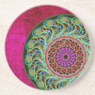 Magenta & Green Mandala Sandstone Coaster