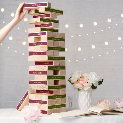 Magenta Green Team Bride Groom Wedding Game Topple Tower